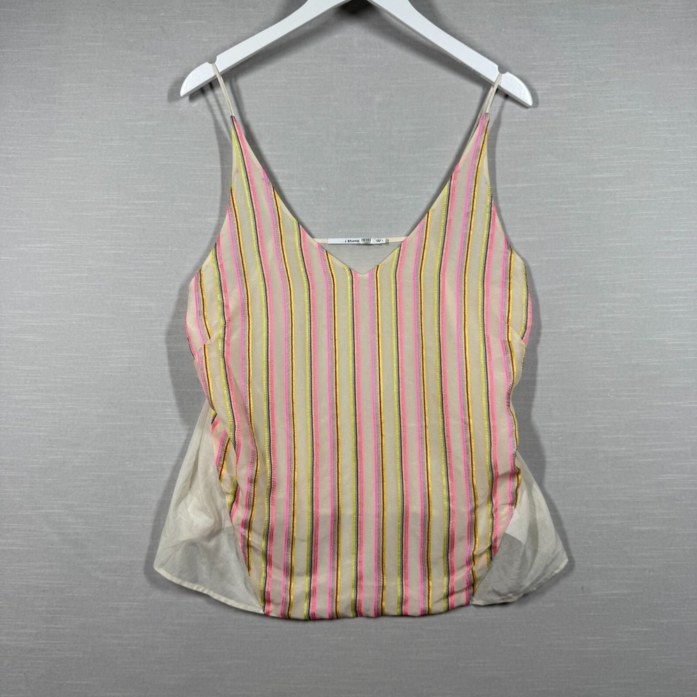 J Brand Top Womens Large Beige Lightweight Striped Casual Boho Colorful Neon‎